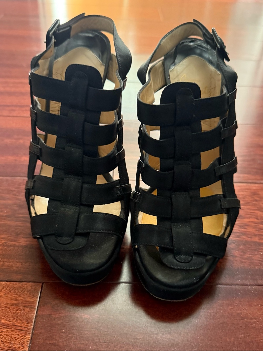 Christian Louboutin Paquita 120 Crepe Satin Black Caged Ankle Strap